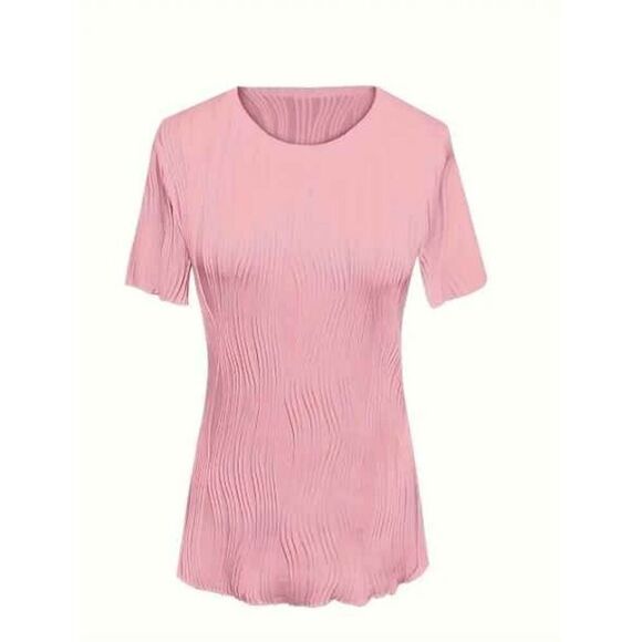 Textured Slim Fit Short Sleeve Shirt Blouse Top - Picture 3 of 3